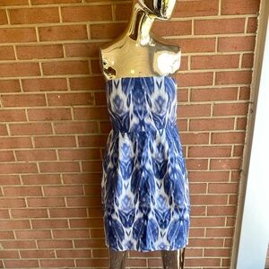 Geometric design J crew sleeveless blue midi summer dress